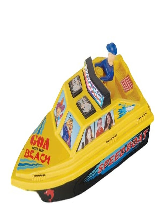 Shinsei Speed Boat Maintenance Free Pullback Spring Action Race Toy Gift for Boys 3+ Years. Strong ABS Plastic, NO Sharp Edges, BIS Certified. Pack of 1, Color Yellow - Image 1